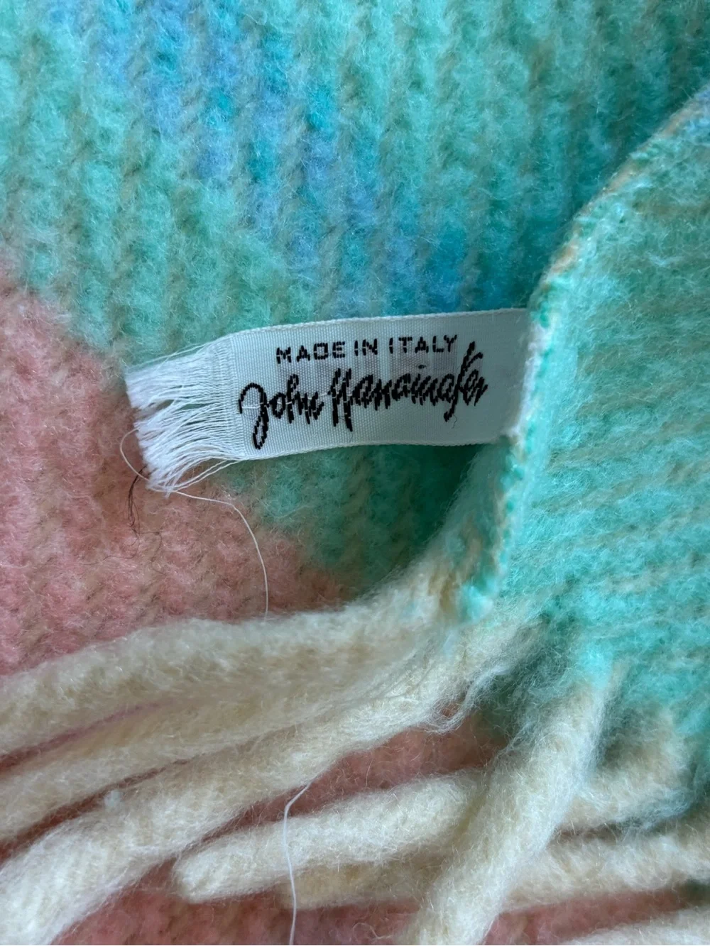 Vintage Italian Made Wool Pastel Stripe Throw Blanket Zambaiti S.P.A Pink Teal